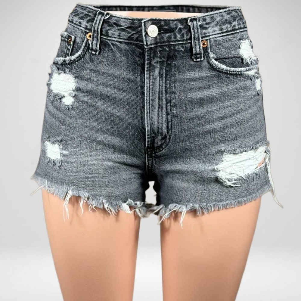 Abercrombie & Fitch Annie High Rise Distressed Denim Shorts Washed Black 26 3